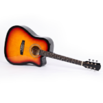 Sunset color 41-inch Dreadnought barrel-shaped cutaway acoustic guitar with pick, strings, capo, gig bag, tuner, wrench tool, and shoulder strap - Image 5