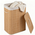19 Gallon Bamboo Laundry Hamper with Lid & Removable Washable Liner, Foldable Dirty Clothes Basket with Side Handles for Bedroom Bathroom-Natural - Image 3