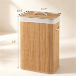 19 Gallon Bamboo Laundry Hamper with Lid & Removable Washable Liner, Foldable Dirty Clothes Basket with Side Handles for Bedroom Bathroom-Natural - Image 6