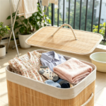 19 Gallon Bamboo Laundry Hamper with Lid & Removable Washable Liner, Foldable Dirty Clothes Basket with Side Handles for Bedroom Bathroom-Natural - Image 8