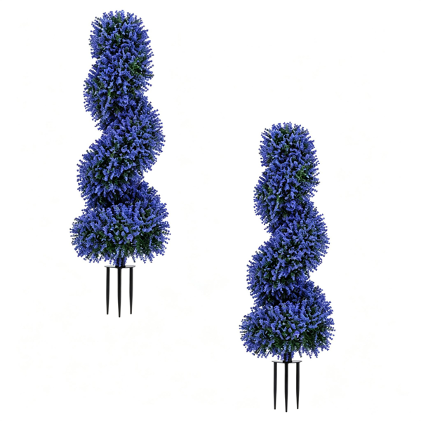 2 Pack Realistic Lifelike Faux Spiral Plant, All-Weather PE Artificial Flower Shrub for Indoor Outdoor Home Garden Decoration - Purple