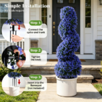 2 Pack Realistic Lifelike Faux Spiral Plant, All-Weather PE Artificial Flower Shrub for Indoor Outdoor Home Garden Decoration - Purple - Image 7