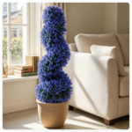 2 Pack Realistic Lifelike Faux Spiral Plant, All-Weather PE Artificial Flower Shrub for Indoor Outdoor Home Garden Decoration - Purple - Image 8