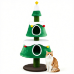 61.5" Christmas Cat Tree Tower with 2 Large Semi-Enclosed Plush Condos, Full Natural Jute Scratching Posts Star Spring Toy Wide Stable Base Holiday Festive Cat Furniture Green White Brown - Image 3