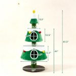 61.5" Christmas Cat Tree Tower with 2 Large Semi-Enclosed Plush Condos, Full Natural Jute Scratching Posts Star Spring Toy Wide Stable Base Holiday Festive Cat Furniture Green White Brown - Image 5