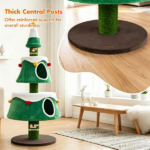 61.5" Christmas Cat Tree Tower with 2 Large Semi-Enclosed Plush Condos, Full Natural Jute Scratching Posts Star Spring Toy Wide Stable Base Holiday Festive Cat Furniture Green White Brown - Image 8