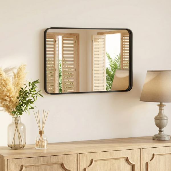 09864681_1 Anti-Fog Bathroom Wall Mirror – 30" x 40" Shatterproof Mirror with Rectangular Metal Frame, Black (Shipment from Walmart) - Image 1