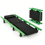 Foldable Automotive Mechanic Creeper with Thick EVA Foam PU Leather Cushion, 6 Universal Rolling Wheels Heavy Duty Metal Frame 330 LBS Capacity Low Profile Garage Repair Seat Black Green - Image 3