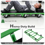 Foldable Automotive Mechanic Creeper with Thick EVA Foam PU Leather Cushion, 6 Universal Rolling Wheels Heavy Duty Metal Frame 330 LBS Capacity Low Profile Garage Repair Seat Black Green - Image 7