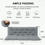 Outdoor Swing Cushions 70 Inch, Waterproof 4" Thick Porch Swing Cushion Replacement with Backrest and Ties, Comfortable 2-3 Seat Pation Swing Pad for Backyard, Garden, Lawn, Outdoor Furniture Light grey - Image 3