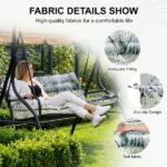 Outdoor Swing Cushions 63 Inch, Waterproof 4" Thick Porch Swing Cushion Replacement with Backrest and Ties, Comfortable 2-3 Seat Pation Swing Pad for Backyard, Garden, Lawn, Outdoor Furniture bamboo leaf - Image 7