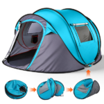 4 Person Pop Up Tent for Camping, Waterproof Instant Family Tent with Front Awning, Automatic Tent Throw Pop Up Instant Flip Pop Tent for Camping, Blue