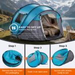 4 Person Pop Up Tent for Camping, Waterproof Instant Family Tent with Front Awning, Automatic Tent Throw Pop Up Instant Flip Pop Tent for Camping, Blue - Image 6
