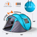 4 Person Pop Up Tent for Camping, Waterproof Instant Family Tent with Front Awning, Automatic Tent Throw Pop Up Instant Flip Pop Tent for Camping, Blue - Image 7
