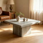 Gray Wood Grain Center Table – Square Coffee Table with 1.6" Thick Sturdy Tabletop - Image 2