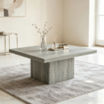 Gray Wood Grain Center Table – Square Coffee Table with 1.6" Thick Sturdy Tabletop - Image 5