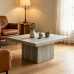 Gray Wood Grain Center Table – Square Coffee Table with 1.6" Thick Sturdy Tabletop - Image 7