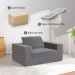 Compression Human Dog Sofa Bed for Adult & Pets,Modern Floor Couch With Pillow for Living Room Bedroom,Corduroy Fabric,No Assembly Required,Dark Grey - Image 7