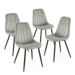 Set of 4 Mid-Century Modern Upholstered Dining Chairs, High Resilience Sponge Curved Seat Sturdy Metal Frame X-Brace Reinforcement Adjustable Floor Pads 330 LBS Capacity Kitchen Side Chairs - Gray