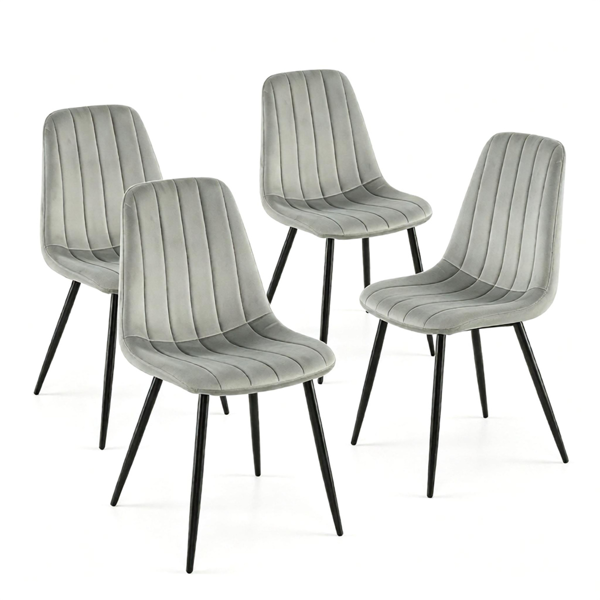 Set of 4 Mid-Century Modern Upholstered Dining Chairs, High Resilience Sponge Curved Seat Sturdy Metal Frame X-Brace Reinforcement Adjustable Floor Pads 330 LBS Capacity Kitchen Side Chairs - Gray