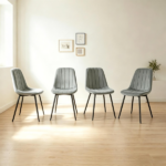 Set of 4 Mid-Century Modern Upholstered Dining Chairs, High Resilience Sponge Curved Seat Sturdy Metal Frame X-Brace Reinforcement Adjustable Floor Pads 330 LBS Capacity Kitchen Side Chairs - Gray - Image 5