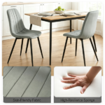 Set of 4 Mid-Century Modern Upholstered Dining Chairs, High Resilience Sponge Curved Seat Sturdy Metal Frame X-Brace Reinforcement Adjustable Floor Pads 330 LBS Capacity Kitchen Side Chairs - Gray - Image 6