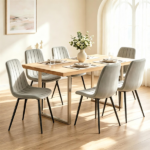Set of 4 Mid-Century Modern Upholstered Dining Chairs, High Resilience Sponge Curved Seat Sturdy Metal Frame X-Brace Reinforcement Adjustable Floor Pads 330 LBS Capacity Kitchen Side Chairs - Gray - Image 7