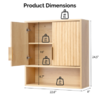 2-Door 3-Tier Slatted Bathroom Wall Cabinet 24.49"*22.83"*8.07 Oak - Image 3
