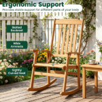 Solid Acacia Wood Outdoor Rocking Chair, Heavy Duty 400LBS Capacity Porch Rocker with Slatted Back for Backyard Deck Garden - Image 5