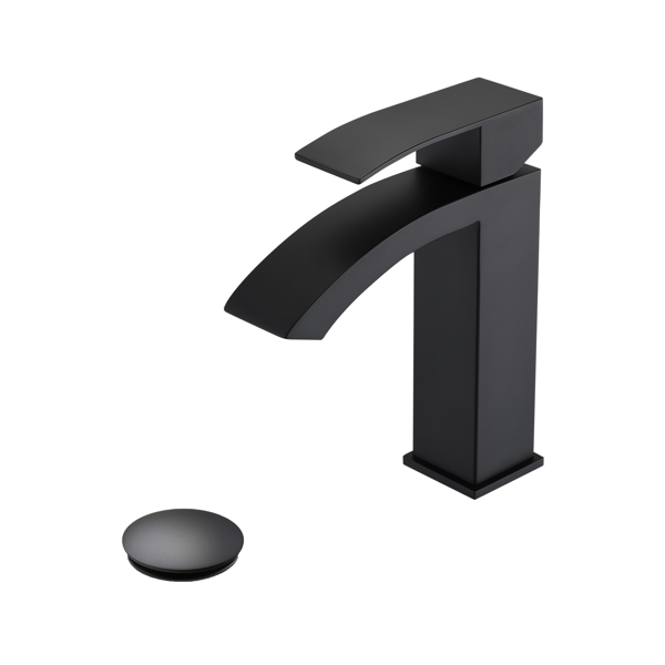 15613514_1 Waterfall Spout Bathroom Sink Single Handle Faucet with Pop-Up Drain (with Overflow) - Image 1
