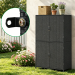 Outdoor PE Rattan Storage Cabinet with Adjustable Shelves, Anti-Tip Garden Tool Storage Shed for Patio Backyard Poolside-Black - Image 7