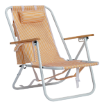 4-Position Adjustable Backpack Beach Chair, Foldable Rustproof Aluminum Frame Lounge Chair with Wooden Armrest, Side Storage Pockets & Detachable Pillow, 24"×22"×37" Outdoor Patio Camping Lawn Chair Holds up to 265 LBS, Orange White Vertical Stripe - Image 2