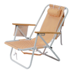 4-Position Adjustable Backpack Beach Chair, Foldable Rustproof Aluminum Frame Lounge Chair with Wooden Armrest, Side Storage Pockets & Detachable Pillow, 24"×22"×37" Outdoor Patio Camping Lawn Chair Holds up to 265 LBS, Orange White Vertical Stripe - Image 5