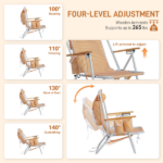 4-Position Adjustable Backpack Beach Chair, Foldable Rustproof Aluminum Frame Lounge Chair with Wooden Armrest, Side Storage Pockets & Detachable Pillow, 24"×22"×37" Outdoor Patio Camping Lawn Chair Holds up to 265 LBS, Orange White Vertical Stripe - Image 7