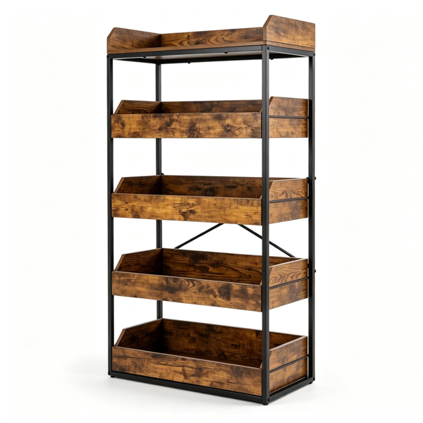 18192288_1 5-Tier Industrial Storage Rack with 4 Drawers, Metal & Engineered Wood Kitchen Pantry Organizer with Anti-Tipping Kit - Image 1
