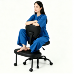 Cross Legged Meditation Office Chair with 360° Rotatable Footrest, Height Adjustable Ergonomic Faux Leather Desk Chair with Rolling Casters - Image 3