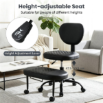 Cross Legged Meditation Office Chair with 360° Rotatable Footrest, Height Adjustable Ergonomic Faux Leather Desk Chair with Rolling Casters - Image 7