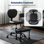 Cross Legged Meditation Office Chair with 360° Rotatable Footrest, Height Adjustable Ergonomic Faux Leather Desk Chair with Rolling Casters - Image 8