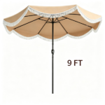 9 ft Boho Patio Umbrella with Tassel Fringe, 30° Tilt Outdoor Market Umbrella with Crank & Vent, Metal Frame Sun Shade for Backyard Pool Garden - Image 2