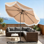9 ft Boho Patio Umbrella with Tassel Fringe, 30° Tilt Outdoor Market Umbrella with Crank & Vent, Metal Frame Sun Shade for Backyard Pool Garden - Image 6