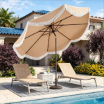9 ft Boho Patio Umbrella with Tassel Fringe, 30° Tilt Outdoor Market Umbrella with Crank & Vent, Metal Frame Sun Shade for Backyard Pool Garden - Image 8