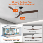 52 Inch Ceiling Fans with Lights Led Remote Control Low Profile Flush Mount for Living Room Bedroom Outdoor Patio,DC Motor,Reversible,Dimmable,Buzzer ON/Off, 3D-I3[Unable ship on weekends, TK/TEMU only for pickup, only TX10643 warehouse supports GOFO] - Image 5