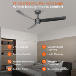 52 Inch Ceiling Fans with Lights Led Remote Control Low Profile Flush Mount for Living Room Bedroom Outdoor Patio,DC Motor,Reversible,Dimmable,Buzzer ON/Off, 3D-I3[Unable ship on weekends, TK/TEMU only for pickup, only TX10643 warehouse supports GOFO] - Image 8
