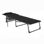 Black Outdoor Folding Chaise Lounge Chair – 5-Level Adjustable Tanning Chair, with Side Table, Pillow, Pocket - Image 3