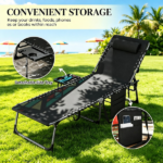 Black Outdoor Folding Chaise Lounge Chair – 5-Level Adjustable Tanning Chair, with Side Table, Pillow, Pocket - Image 7