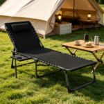 Black Outdoor Folding Chaise Lounge Chair – 5-Level Adjustable Tanning Chair, with Side Table, Pillow, Pocket - Image 8