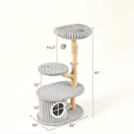 41 Inch Solid Pear Wood Cat Tree Tower Multi-Level Vertical Playground with Plush Top Perch Private Cat Condo Natural Jute Scratching Posts Dangling Toy Ball Washable Cushion for Multiple Cats Gray - Image 5
