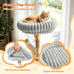 41 Inch Solid Pear Wood Cat Tree Tower Multi-Level Vertical Playground with Plush Top Perch Private Cat Condo Natural Jute Scratching Posts Dangling Toy Ball Washable Cushion for Multiple Cats Gray - Image 8