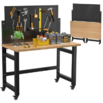 Mobile Work Bench with Pegboard, Heavy Duty Folding Work Table with Wheels, Space Saving Wood Top Tool Storage Rolling Desk for Garage, Workshop, Home Studio 59"H x 47.2"W x 23.6"D - Image 2