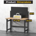 Mobile Work Bench with Pegboard, Heavy Duty Folding Work Table with Wheels, Space Saving Wood Top Tool Storage Rolling Desk for Garage, Workshop, Home Studio 59"H x 47.2"W x 23.6"D - Image 4